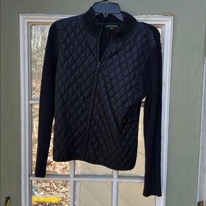 Women's Size Petite Large For Cynthia Black Bomber Jacket with Quilted Design